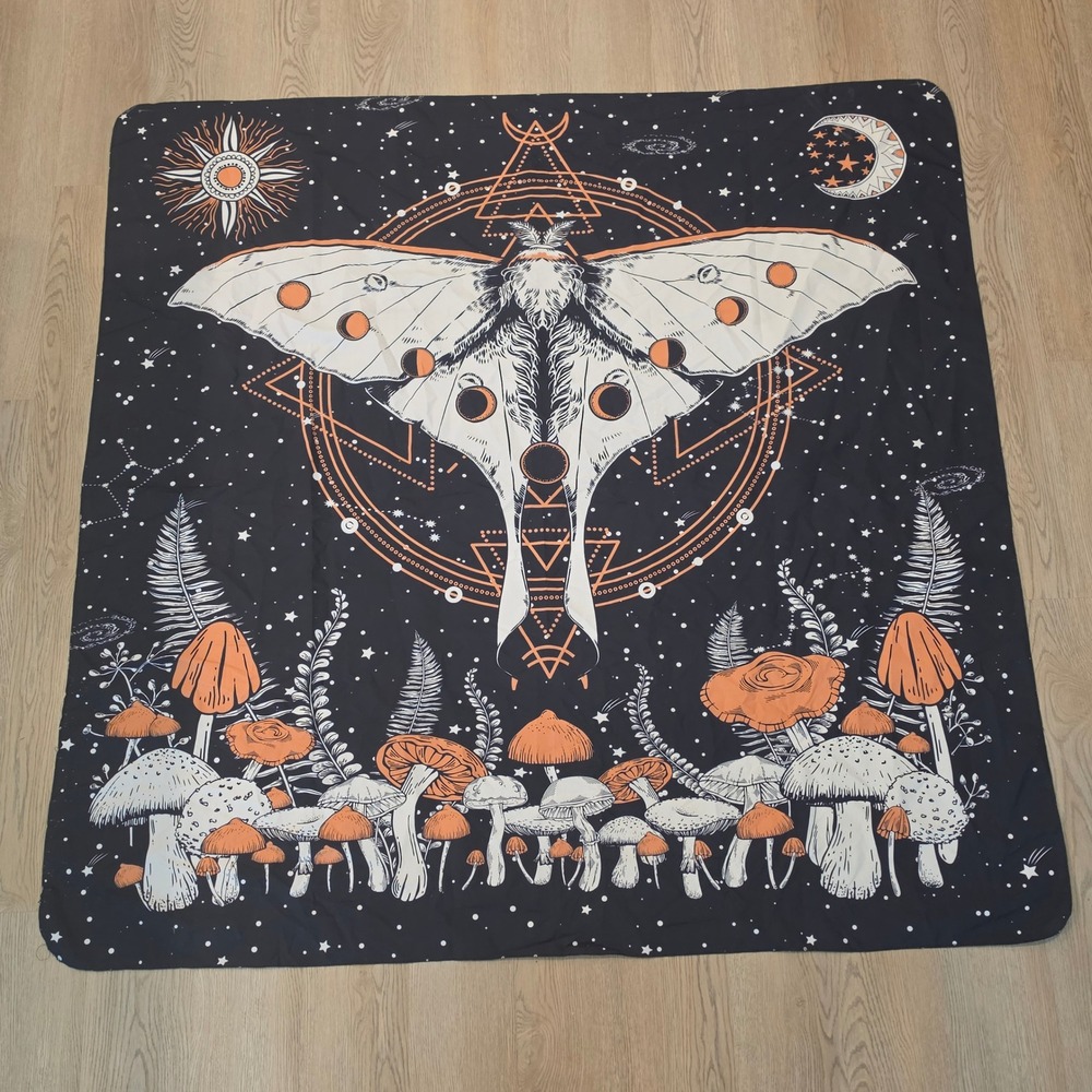 Celestial Luna Moth Wall Tapestry Mushroom Moon Star Witchy Cottagecore 59x59